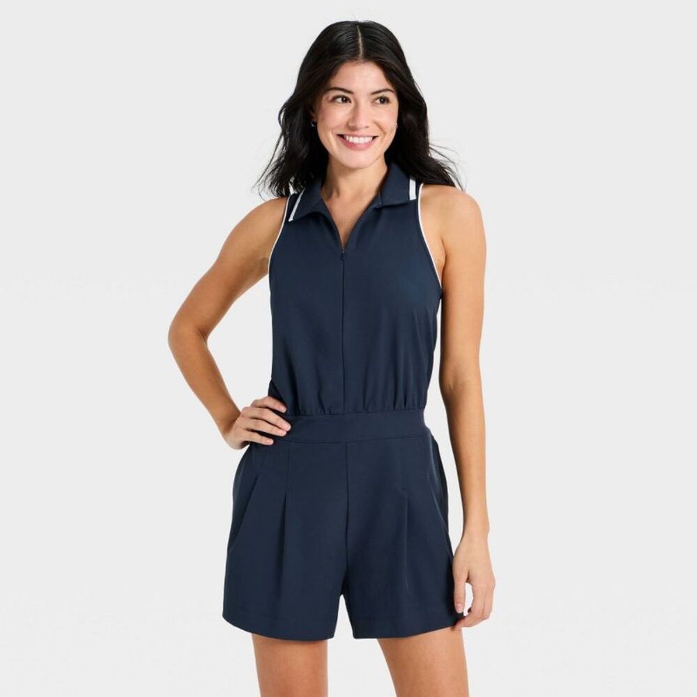All In Motion - Women's Sleeveless Knit Pleated Romper - All In Mo Blue - Picture 3 of 4